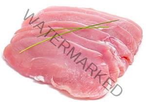 some slices of raw turkey meat on a white background